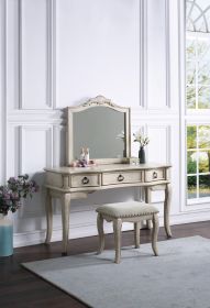 Contemporary Antique White Color Vanity Set w Stool Retro Style Drawers