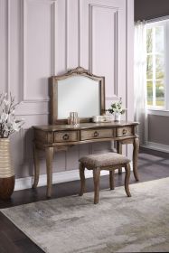 Contemporary Antique Oak Color Vanity Set w Stool Retro Style Drawers