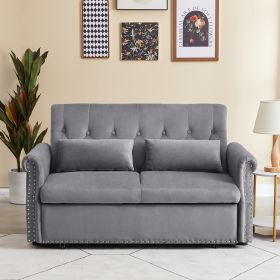 Artemax 55'' Velvet Convertible Loveseat Sleeper Sofa Couch w/ 2 Lumbar Pillows, Adjustable Pull-Out Bed and Removable Armrest