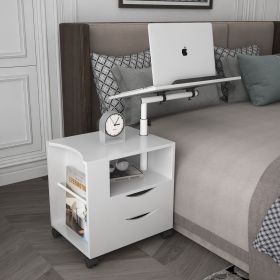 Height Adjustable Overbed End Table Wooden Nightstand with Swivel Top