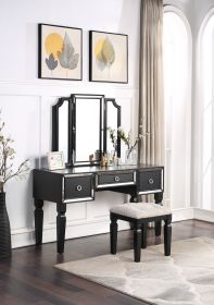 Classic Black Color Vanity Set w Stool 3- Storage Drawers