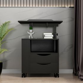 Height Adjustable Overbed End Table Wooden Nightstand with Swivel