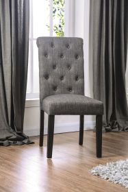 Classic Antique Black / Gray Set of 2 Side Chairs Button Tufted Linen