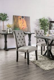 Classic Antique Black / Light Gray Set of 2 Side Dinning Chairs Button Tufted Linen