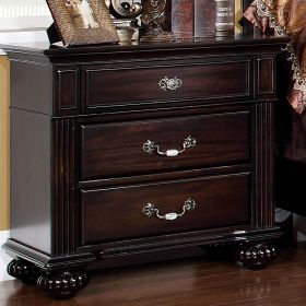 Traditional Nightstand Dark Walnut, Brass Handles w/ Acrylic