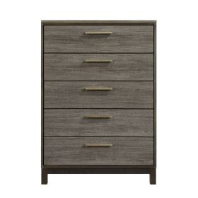 Contemporary Styling 1pc Chest of 5x Drawers with Antique Bar Pulls Two-Tone Finish Wooden Bedroom Furniture