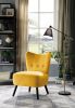 Accent Chair Yellow Velvet Covering Button-Tufted Back Brown Finish Wood Legs