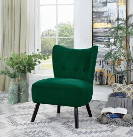 Green Velvet Covering Accent Chair Button-Tufted Back Brown Finish Wood Legs