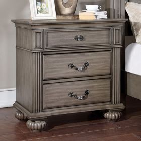 Traditional Gray Nightstand Antique Brass Handles w/ Acrylic Accent