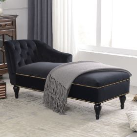 Button Tufted Velvet Chaise Lounge with Nailhead Trim, Solid Wood Legs