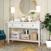 Classic Retro Style Console Table with Three Top Drawers and Open Style Bottom Shelf (Antique White)