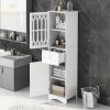 Tall Bathroom Cabinet; Acrylic Door Adjustable Shelf; White