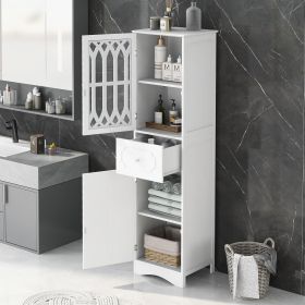 Tall Bathroom Cabinet; Acrylic Door Adjustable Shelf; White