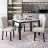 Faux Marble 5-Piece Dining Set Table with 4 Thicken Cushion, White/Beige+Black