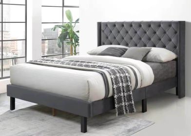 Linen Button Tufted-Upholstered Bed with Curve Design