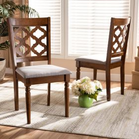 Studio Ramiro Modern and Contemporary Grey Fabric Upholstered and Walnut Brown Finished Wood 2-Piece Dining Chair Set