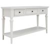 Classic Retro Style Console Table with Three Top Drawers and Open Style Bottom Shelf (Antique White)