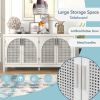 Large Storage Space Sideboard with Artificial Rattan Door (White)