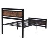 Metal and Wood Bed Frame with Headboard and Footboard ; Twin Size Platform Bed (BLACK)