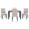 Faux Marble 5-Piece Dining Set Table with 4 Thicken Cushion, White/Beige+Black