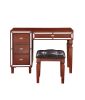 Traditional Formal Cherry Color Vanity Set w Stool Storage Drawers 1pc Bedroom Furniture Set Tufted Seat Stool