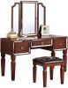 Classic Cherry Color Vanity Set w Stool 3- Storage Drawers, Tri-Fold Mirror