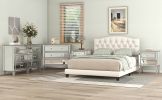 Upholstered Platform Bed with Saddle Curved Headboard and Diamond Tufted Details; Queen; Beige