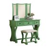 Unique Modern Bedroom Vanity Set w Stool Foldable Mirror Drawers Apple Green Color MDF Veneer 1pc Vanity Furniture