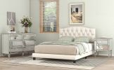 Upholstered Platform Bed with Saddle Curved Headboard and Diamond Tufted Details; Queen; Beige