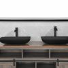 Matte Shell Glass Rectangular Vessel Bathroom Sink in Black with Faucet and Pop-Up Drain in Matte Black