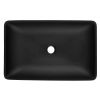 Matte Shell Glass Rectangular Vessel Bathroom Sink in Black with Faucet and Pop-Up Drain in Matte Black