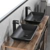 Matte Shell Glass Rectangular Vessel Bathroom Sink in Black with Faucet and Pop-Up Drain in Matte Black