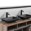 Matte Shell Glass Rectangular Vessel Bathroom Sink in Black with Faucet and Pop-Up Drain in Matte Black