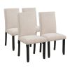 Faux Marble 5-Piece Dining Set Table with 4 Thicken Cushion, White/Beige+Black