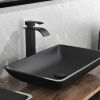 Matte Shell Glass Rectangular Vessel Bathroom Sink in Black with Faucet and Pop-Up Drain in Matte Black