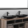 Matte Shell Glass Rectangular Vessel Bathroom Sink in Black with Faucet and Pop-Up Drain in Matte Black