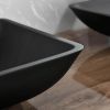 Matte Shell Glass Rectangular Vessel Bathroom Sink in Black with Faucet and Pop-Up Drain in Matte Black