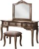 Contemporary Antique Oak Color Vanity Set w Stool Retro Style Drawers