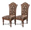 Traditional Set of 2pcs Side Chairs Brown Cherry Solid Wood Floral Design