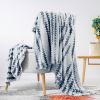 Back Printing Shaved Flannel Plush Blanket; Blue Stripe Blanket for Bed or Sofa ( Set of 2)