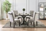 Classic Antique Black / Light Gray Set of 2 Side Dinning Chairs Button Tufted Linen