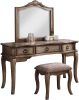 Contemporary Antique Oak Color Vanity Set w Stool Retro Style Drawers