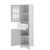 Tall Bathroom Cabinet; Acrylic Door Adjustable Shelf; White