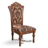 Traditional Set of 2pcs Side Chairs Brown Cherry Solid Wood Floral Design