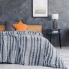 Back Printing Shaved Flannel Plush Blanket; Blue Stripe Blanket for Bed or Sofa ( Set of 2)