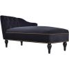 Button Tufted Velvet Chaise Lounge with Nailhead Trim, Solid Wood Legs