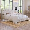 Upholstered Platform Bed with Saddle Curved Headboard and Diamond Tufted Details; Queen; Beige