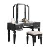 Classic Black Color Vanity Set w Stool 3- Storage Drawers