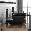 Matte Shell Glass Rectangular Vessel Bathroom Sink in Black with Faucet and Pop-Up Drain in Matte Black