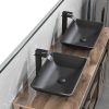 Matte Shell Glass Rectangular Vessel Bathroom Sink in Black with Faucet and Pop-Up Drain in Matte Black